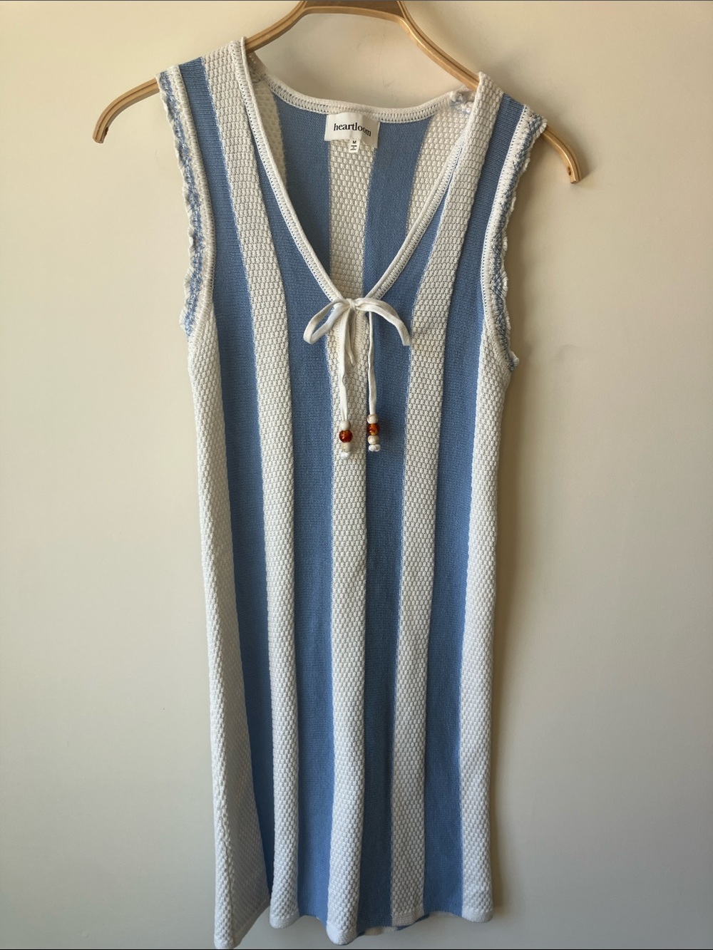 HEARTLOOM Textured-Knit Blue+White Vertical Striped Cotton Cover-Up Size M
